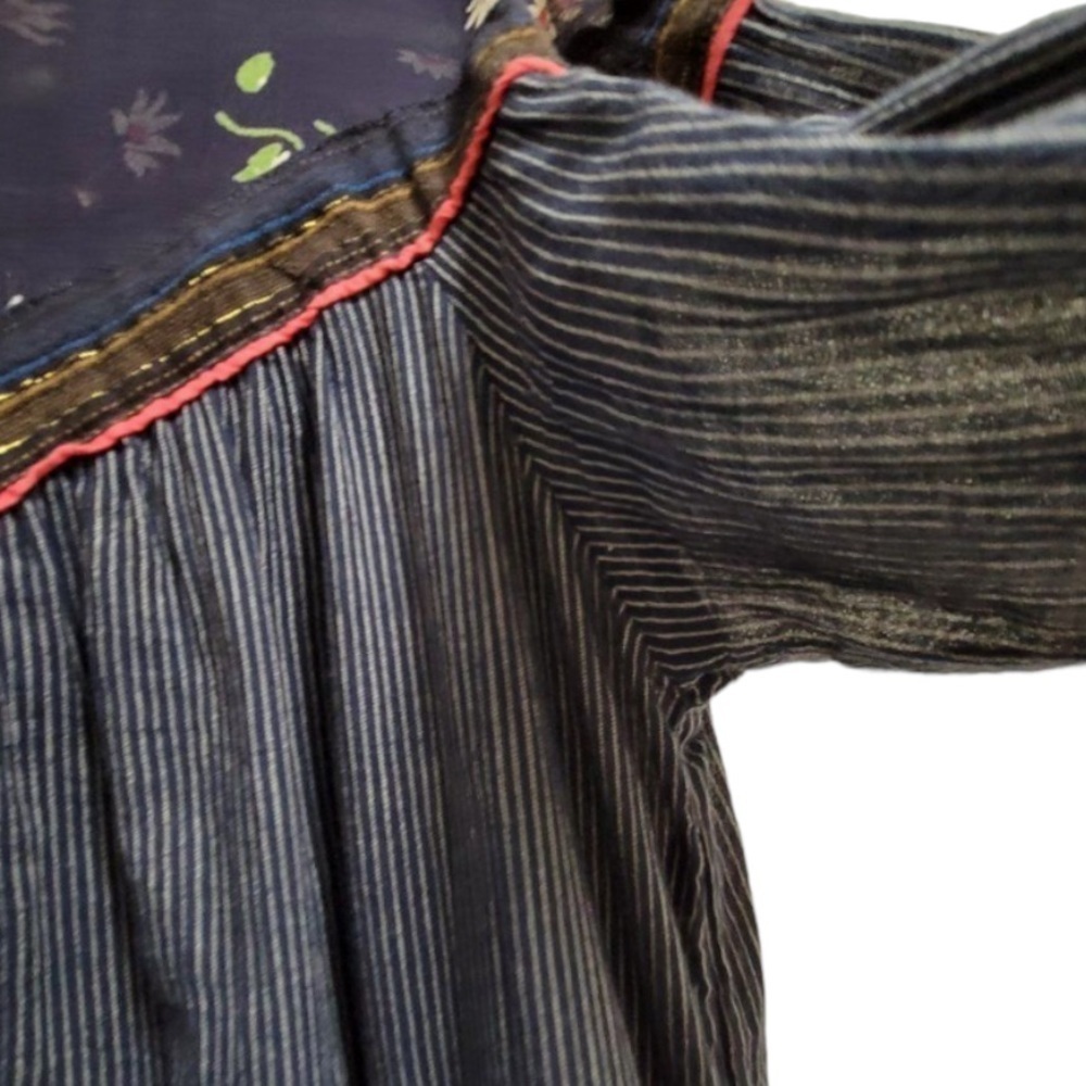 FREE People Navy Blue Pinstripe Sheer Floral Boho Oversized Tunic Blouse Top - Picture 8 of 16